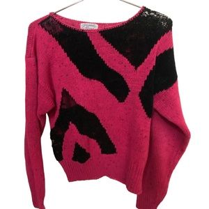 Retro Vintage Pink & Black Jaimie Bond Lightweight Sweater 1980s MINTY Women’s S